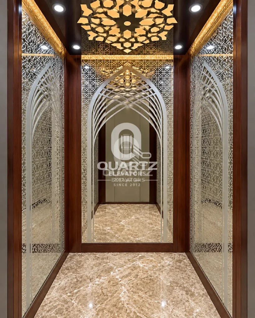 كابينة مصعد كوارتز — خطوط مقوسة وسقف بزخارف مضيئة — 20